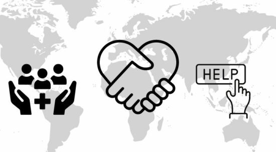 world map with help symbols