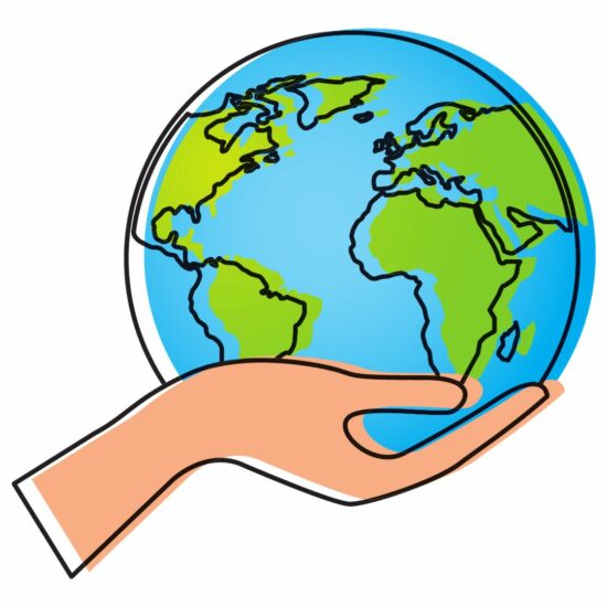 globe with helping hand